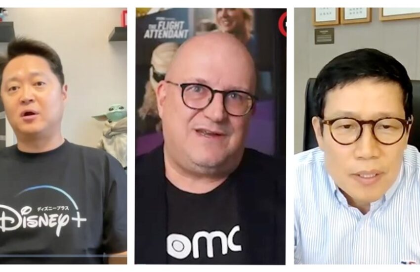 Luke Kang, President, Walt Disney Co Asia Pacific; Johannes Larcher, head of HBO Max Int'l; Kang Ho Sung, CEO, CJ ENM